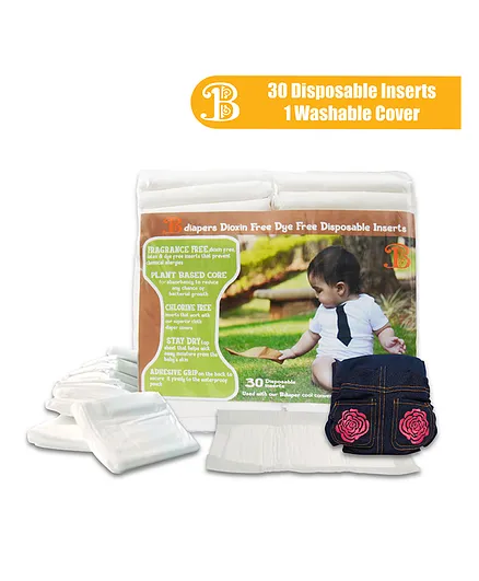 Bdiapers Washable & Reusable Hybrid Cloth Diaper Cover With 30 Disposable Insert Nappy Pads Lovebug Small