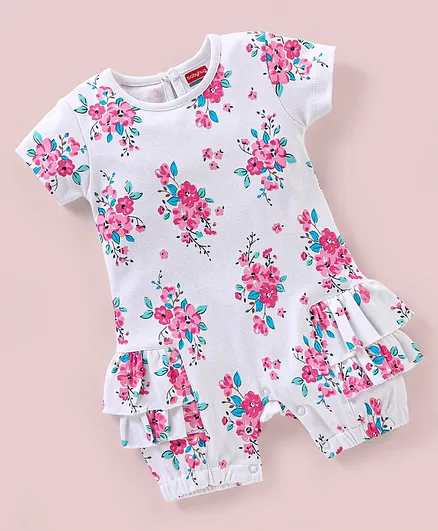 Babyhug 100% Cotton Half Sleeves Rompers Floral Print - Pink