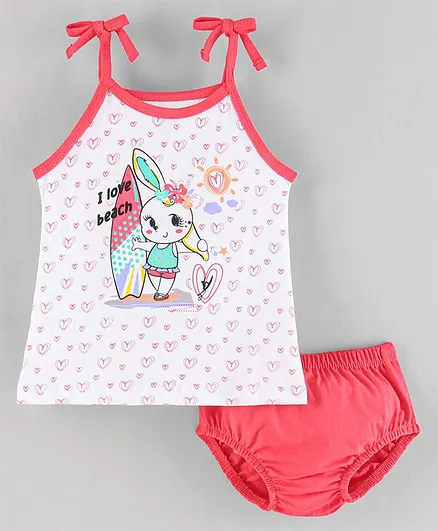 Cucumber Sinker Sleeveless Slip & Bloomer Set Beach Print - Red