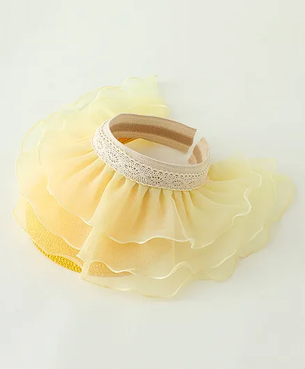 Babyhug Straw Hats With Net Frill & Lacework Applique Yellow - Diameter 37 cm