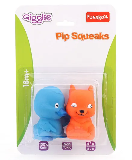 Giggles Pip Sqeaks Monkey & Duck Bath Toys Pack Of 2 - Orange & Yellow