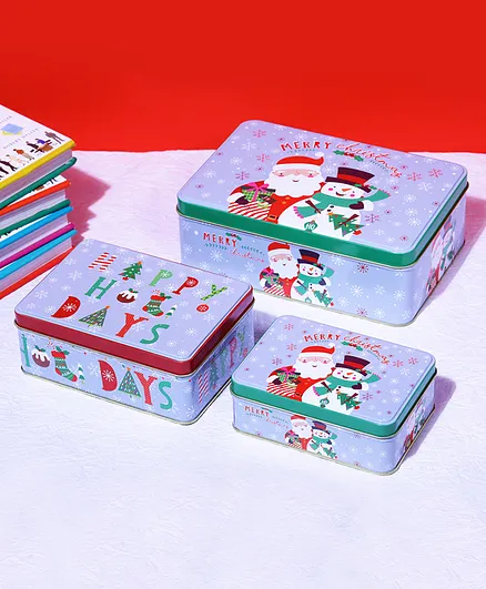 A Vintage Affair Happy Holidays Rectangle Storage Box Set of 3 - Blue