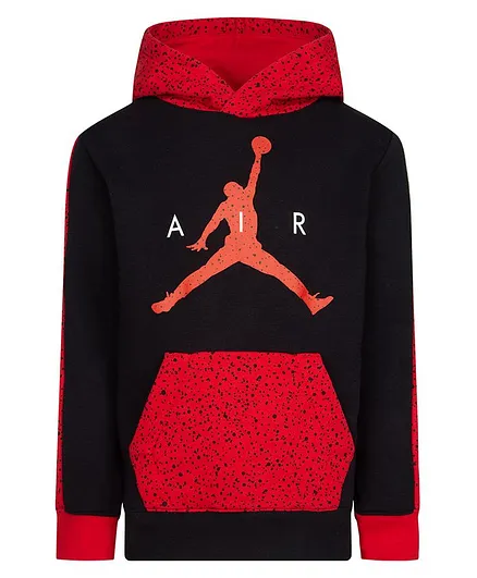 JORDAN Kids Full Sleeves Abstract Printed Air Speckle French Terry Pullover Hoodie - Black