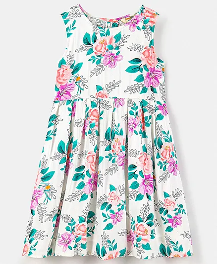Primo Gino Woven Sleeveless Frock Floral Print - White