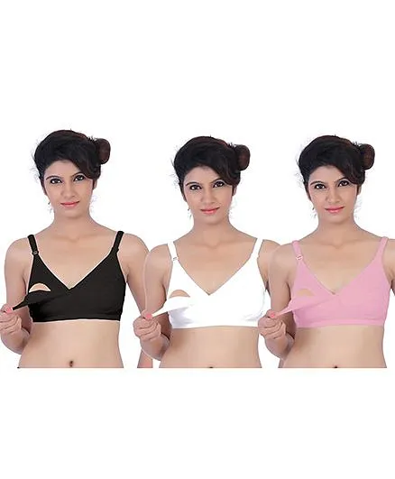 Fabme Nursing Bra Pack Of 3 - Black White Pink