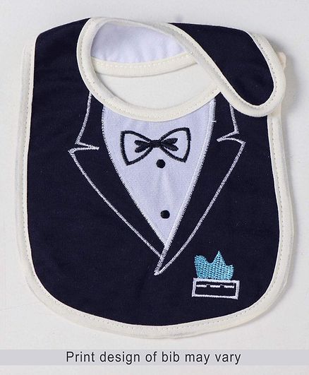 Babyhug Bib Velcro Closure Bow Embroidery - Navy Blue