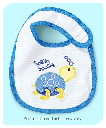 Babyhug Bib Velcro Closure Tortoise Embroidery - Blue And Yellow