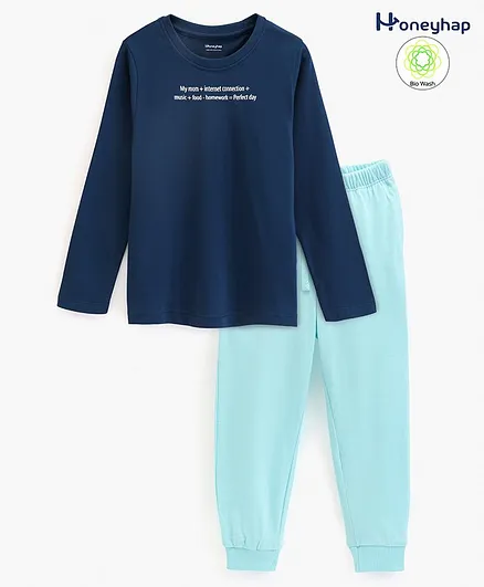 Honeyhap Premium 100% Cotton Full Sleeves Text Printed Bio Washed Night Suit - Gibraltar Sea & Spa Retreat