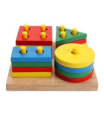 Little Genius Shape & Colour Wooden Stacking Board - Multi Color