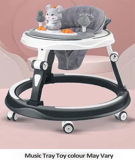 Baby Multi Function Adjustable Height Baby Walker with Toy Bar & Music - Black White