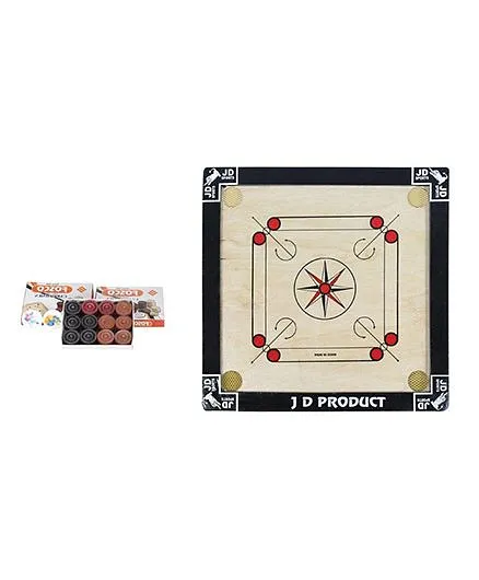 JD Sports Small Carrom Board With Coins - Cream And Black