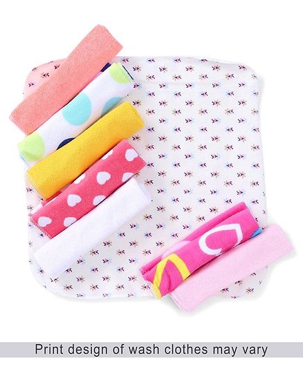 Babyhug Knit Wash Cloth Printed Pack of 8 (Color And Print May Vary)