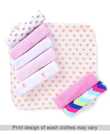 Babyhug Knit Wash Cloth Pack of 8 (Color And Print May Vary)