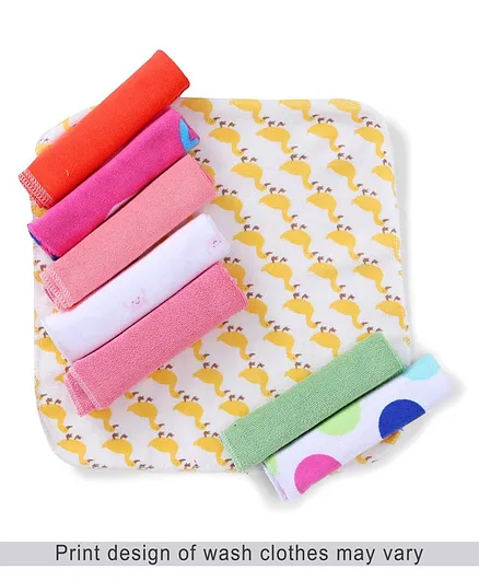Babyhug Knit Wash Cloth Pack of 8 (Color And Print May Vary)