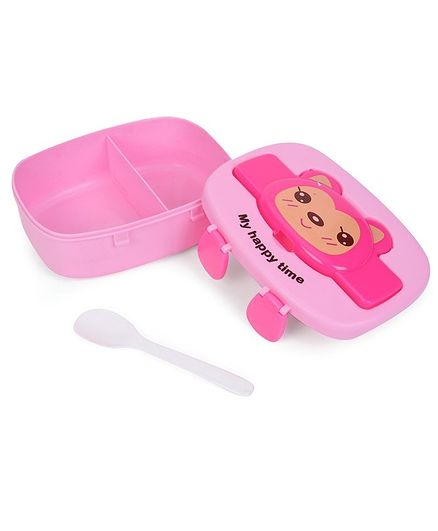 Animal Face Print Lunch Box With Spoon - Pink