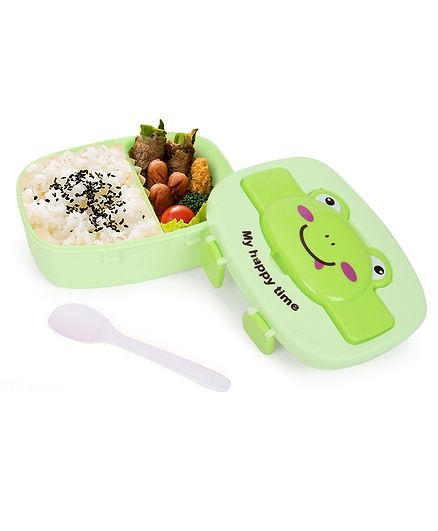 Animal Face Print Lunch Box With Spoon - Green