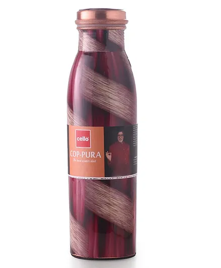Cello Cop-Pura Good Earth Waves Printed Copper Water Bottle Brown - 1000 ml
