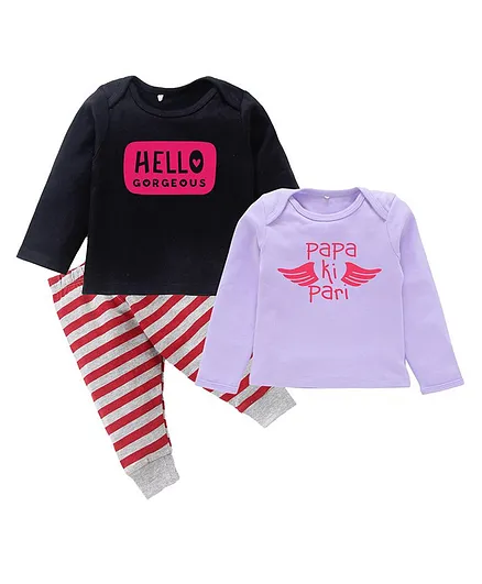 Kadam Baby Full Sleeves Hello Gorgeous Papa Ki Printed Printed & Striped Baby Gift Set - Multi Colour