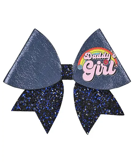 Aye Candy Daddy'S Girl Printed Sequin Embellished Bow On Alligator Clip - Navy Blue
