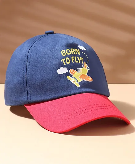 Babyhug Baby Summer Cap Born To Fly Print - Red & Blue