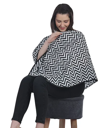 Mums Caress Chevron Premium Cotton Nursing Cover - Black