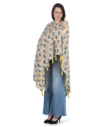 Mums Caress Elephant Design Premium Cotton Nursing Stole - Yellow