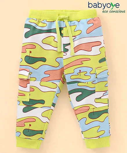 Babyoye 100% Cotton Full Length Trouser Golf Field Print- Green & Blue