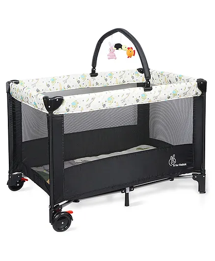 R for Rabbit Hide and Seek Baby Playpen Animal Design -Black