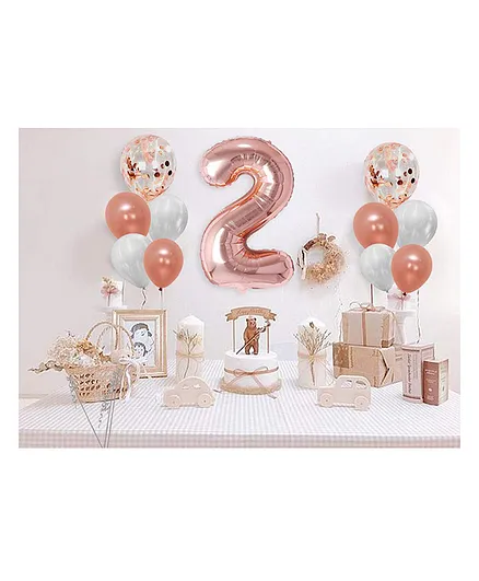AMFIN 2 Number Foil Balloon Combo With Confetti & Metallic Balloons Bouquet for Birthday Party Decorations Item Rose Gold - Pack Of 11