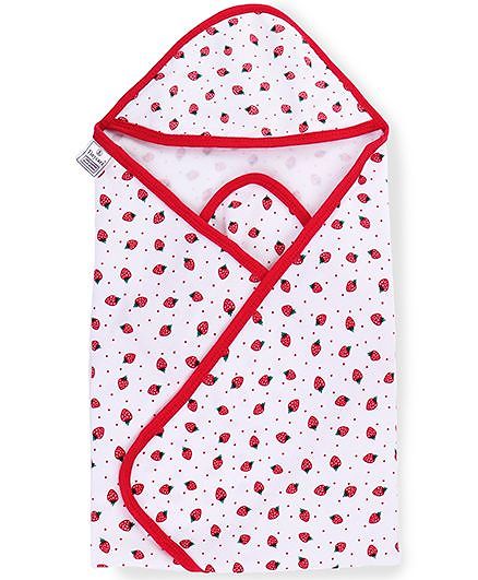 Tinycare Hooded Towel Strawberry Print - White Red