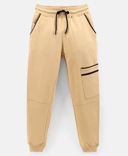 Primo Gino 100% Cotton Ankle Length Solid Cargo Pocket Lounge Pant - Sand Brown