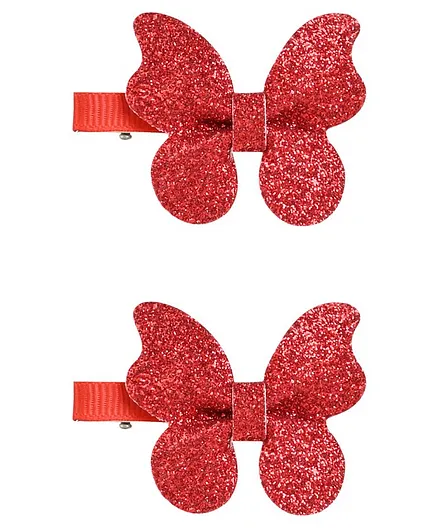 Aye Candy Set Of 2 Glittery Butterfly Alligator Hair Clips -Red