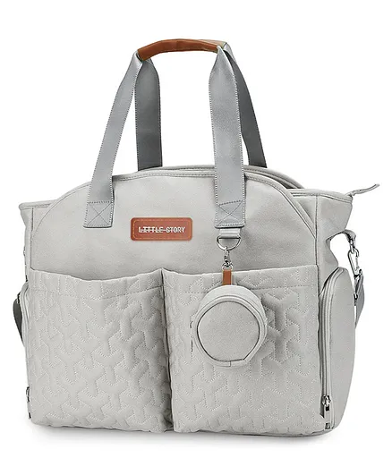 Little Story Quilted Diaper Bag with Pacifier Pouch - Grey