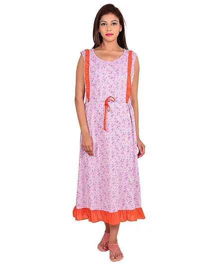 9teenAGAIN Sleeveless Maternity Nursing Nighty Floral Print - Purple
