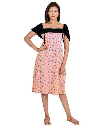 9teenAGAIN Half Sleeves Maternity Nighty Watermelon Print - Pink