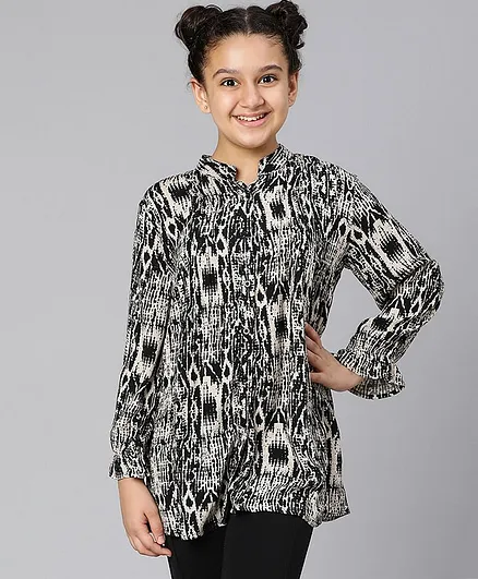 Oxolloxo Viscose Animal Print Regular Fit Top - Black