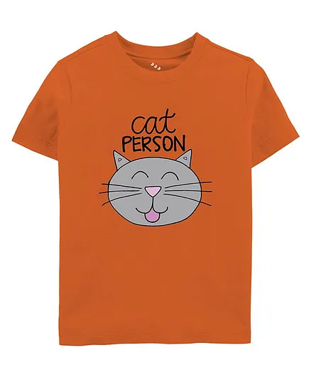 Zeezeezoo Half Sleeves Cat Person Printed Tee - Orange
