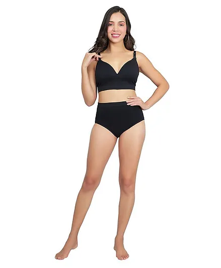 Momsoon Maternity Nylon Nursing Bra & Panty Set - Black