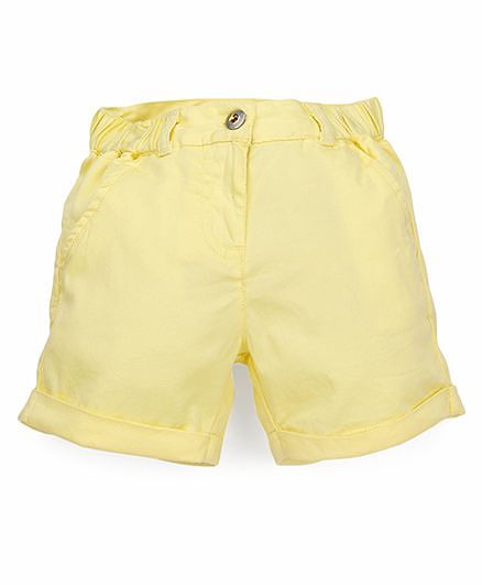 Pinehill Plain Solid Color Shorts With Turn-Up Hem - Yellow