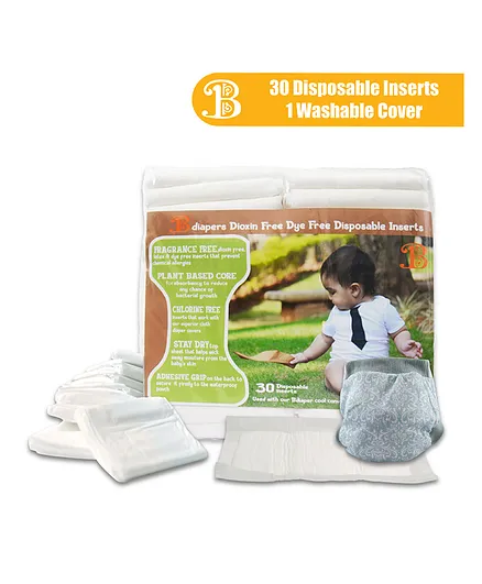 Bdiapers Washable & Reusable Hybrid Cloth Diaper Cover With 30 Disposable Insert Nappy Pads Bonnie Large