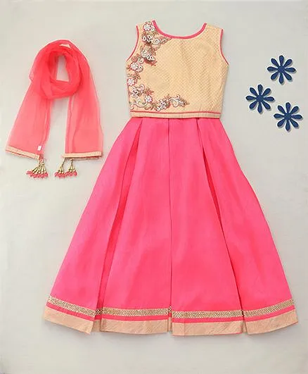 Enfance Classy Ghaghra Choli Dupatta Set - Rani Pink & Cream