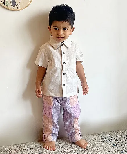 Charkhee Half Sleeves Woven Designed Shirt With Colour Blocked Pant - Multi Colour