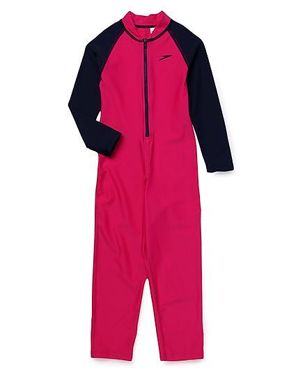 Speedo Full Sleeves Legged Swimsuit - Pink & Navy