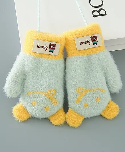 Babyhug Gloves With Bear Patch- Light Green