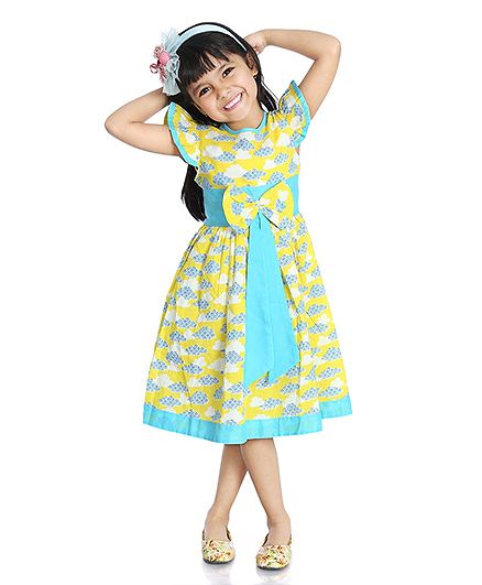 Little Pockets Store Cloud Printed Summer Dress - Yellow
