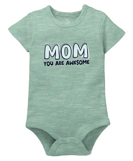 Zeezeezoo Mothers Day Theme Half Sleeves Theme Mom You are Awesome Printed Onesie - Green Melange