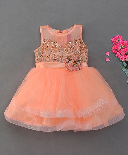M'Princess Stylish Flower Design Party Dress - Peach