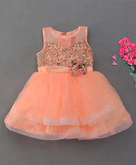 M'Princess Stylish Flower Design Party Dress - Peach
