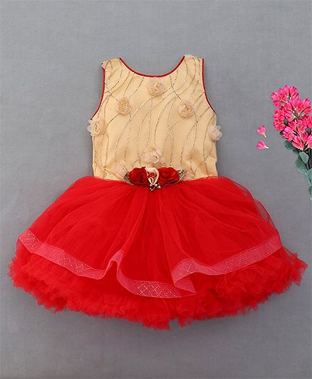 M'Princess Flower Design Party Dress - Peach & Maroon