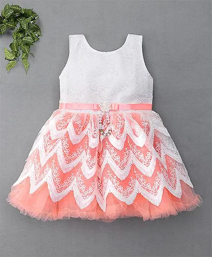 M'Princess Pretty Lace Design Party Dress - Peach